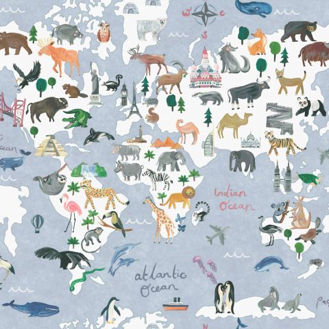 Dutch Wallcoverings - Animal Maps Neutral 13250