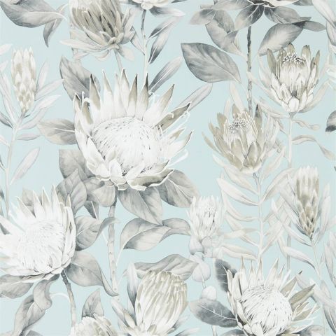 Sanderson The Glasshouse King Protea Aqua/Linen 216645