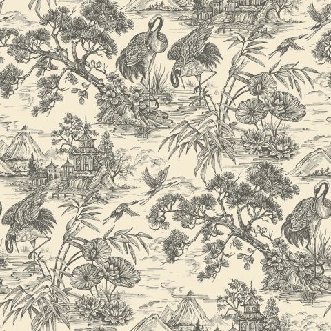 DUTCH WALLCOVERINGS FIRST CLASS ARBORETUM - NATORU CHARCOAL CREAM 91703