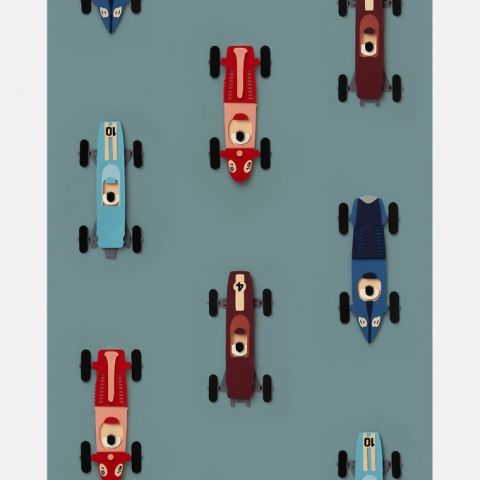 Studio Ditte Vintage Raceauto behang blauw