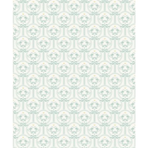 Dutch Wallcoverings - Little Kids- Oiseaux mint/wit JS3202